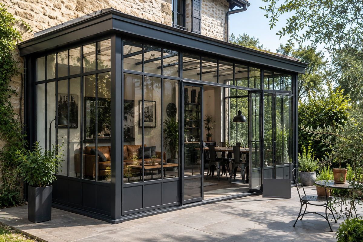 Véranda aluminium style atelier d'artiste à Bordeaux