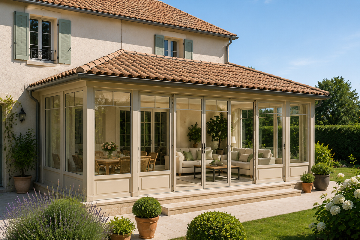 Véranda aluminium traditionnelle intégrée à une maison en Gironde