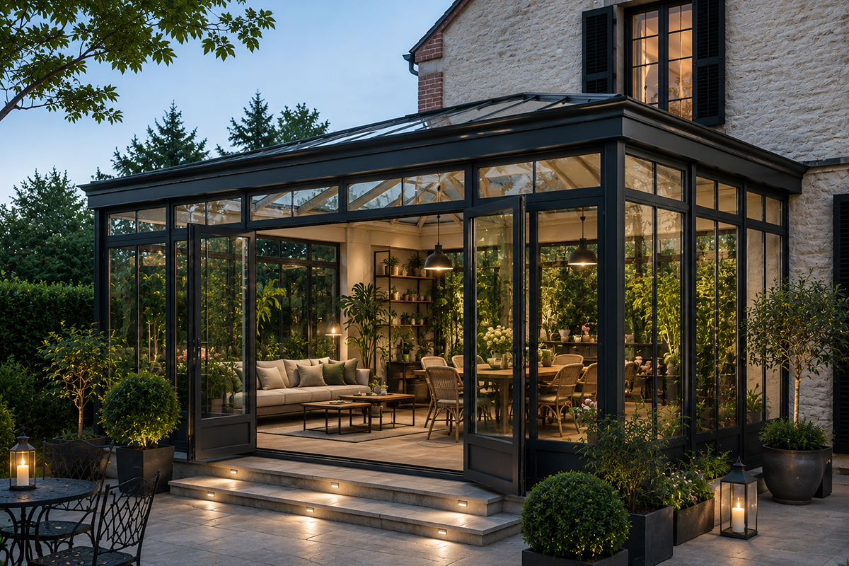 Verrière aluminium style industriel pour extension de maison à Bordeaux